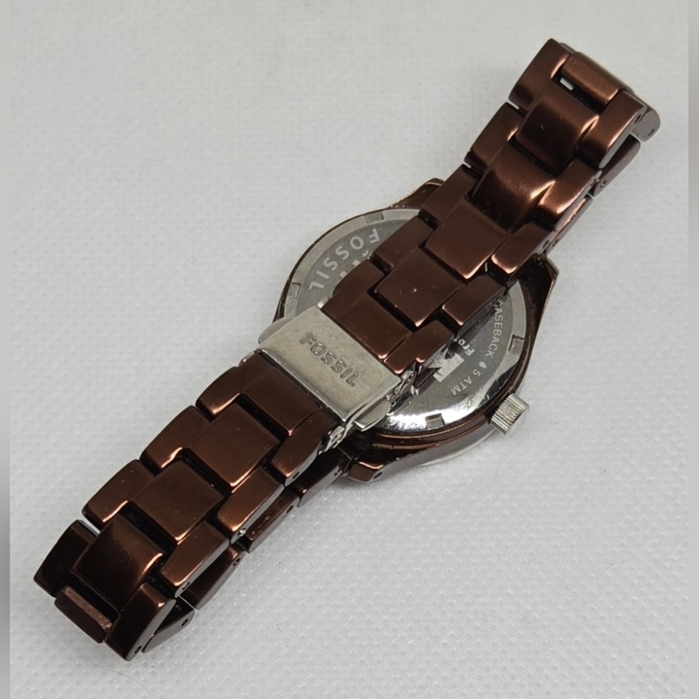 Fossil ES-2963 Women's Crystal Bezel Brown Stainless Steel Watch w/ Box & Manual - Picture 7 of 9